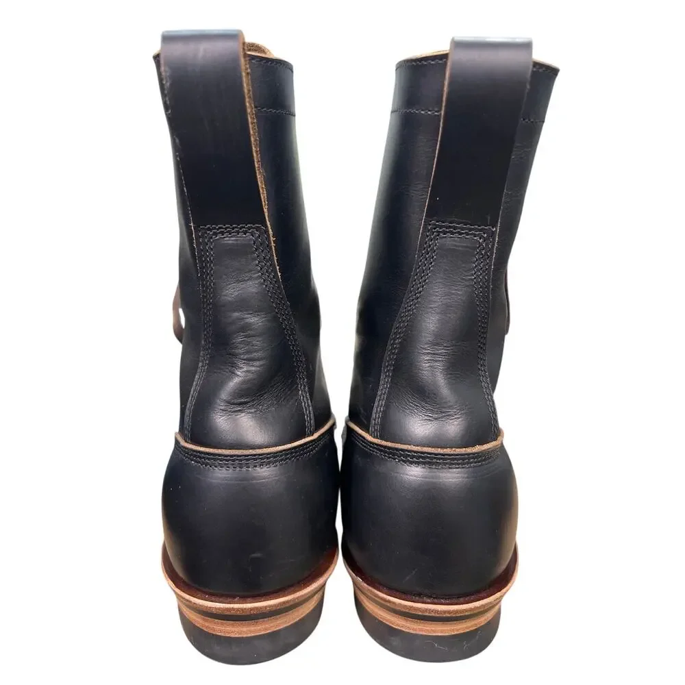 Crush on Retro Men’s Black Leather Cap Toe Sevice Boot Size 44 US 11